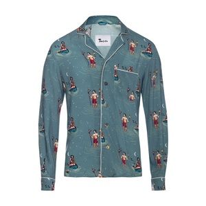 Tombolo Midnight Snack Slate Blue Long Sleeve Button Down Pajama Style Shirt